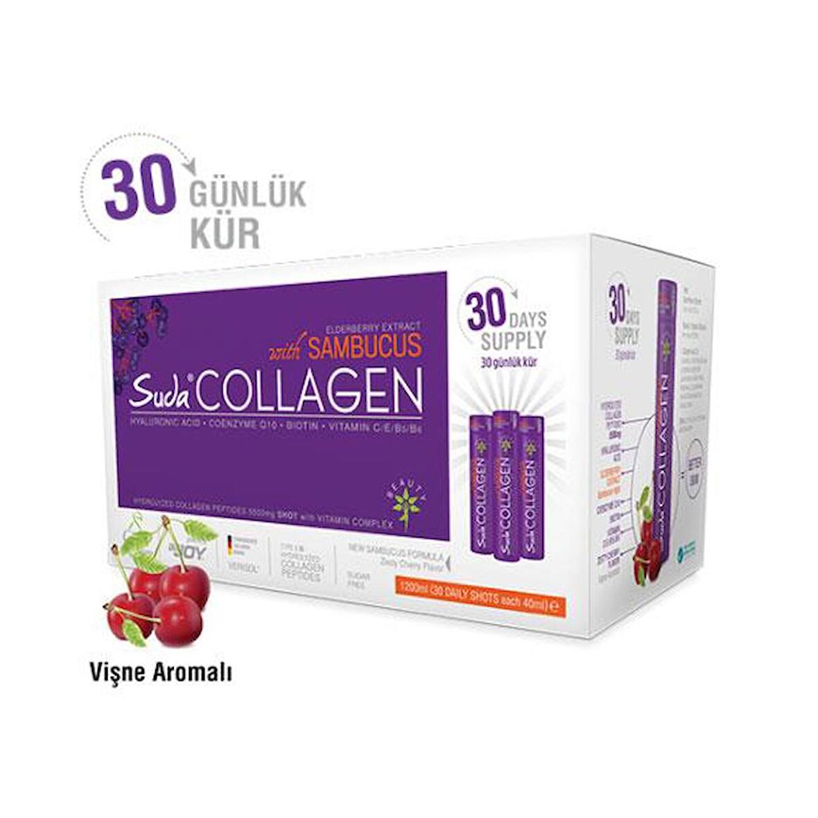 Suda Collagen Sambucus Takviye Edici Gıda Vişne Aromalı 30x40 ml