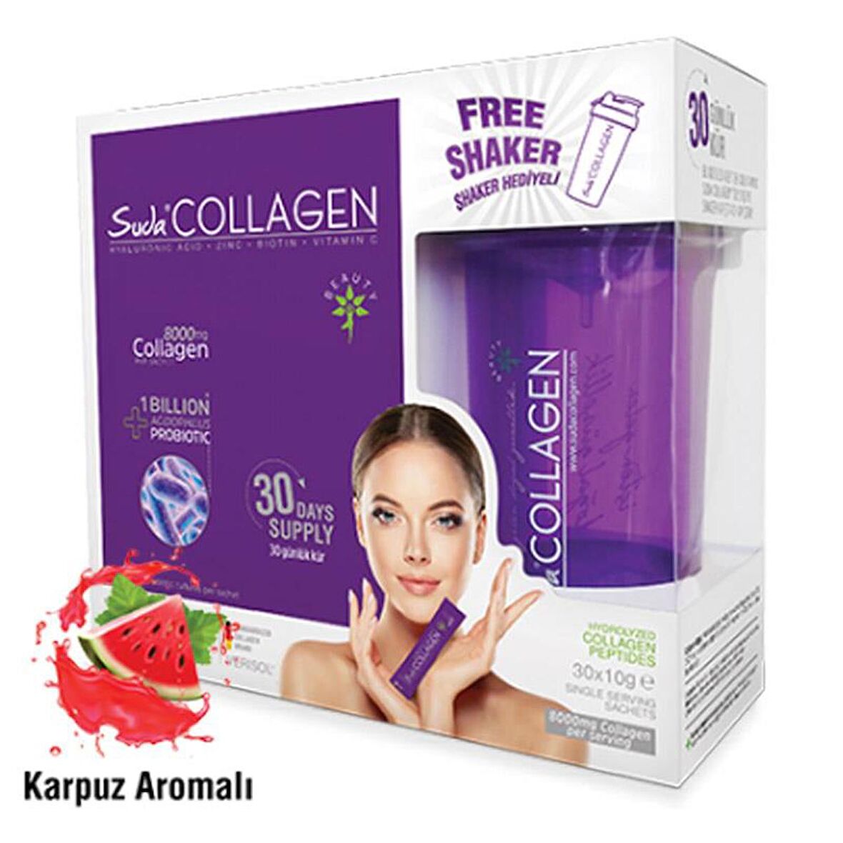 Suda Collagen Takviye Edici Gıda Karpuz Aromalı 30 x 10 gr - Toz Saşe