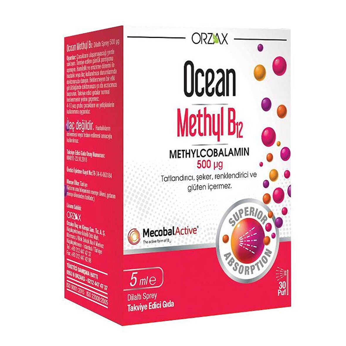Orzax Ocean 500 µg Methyl B12 Sprey 5 ml