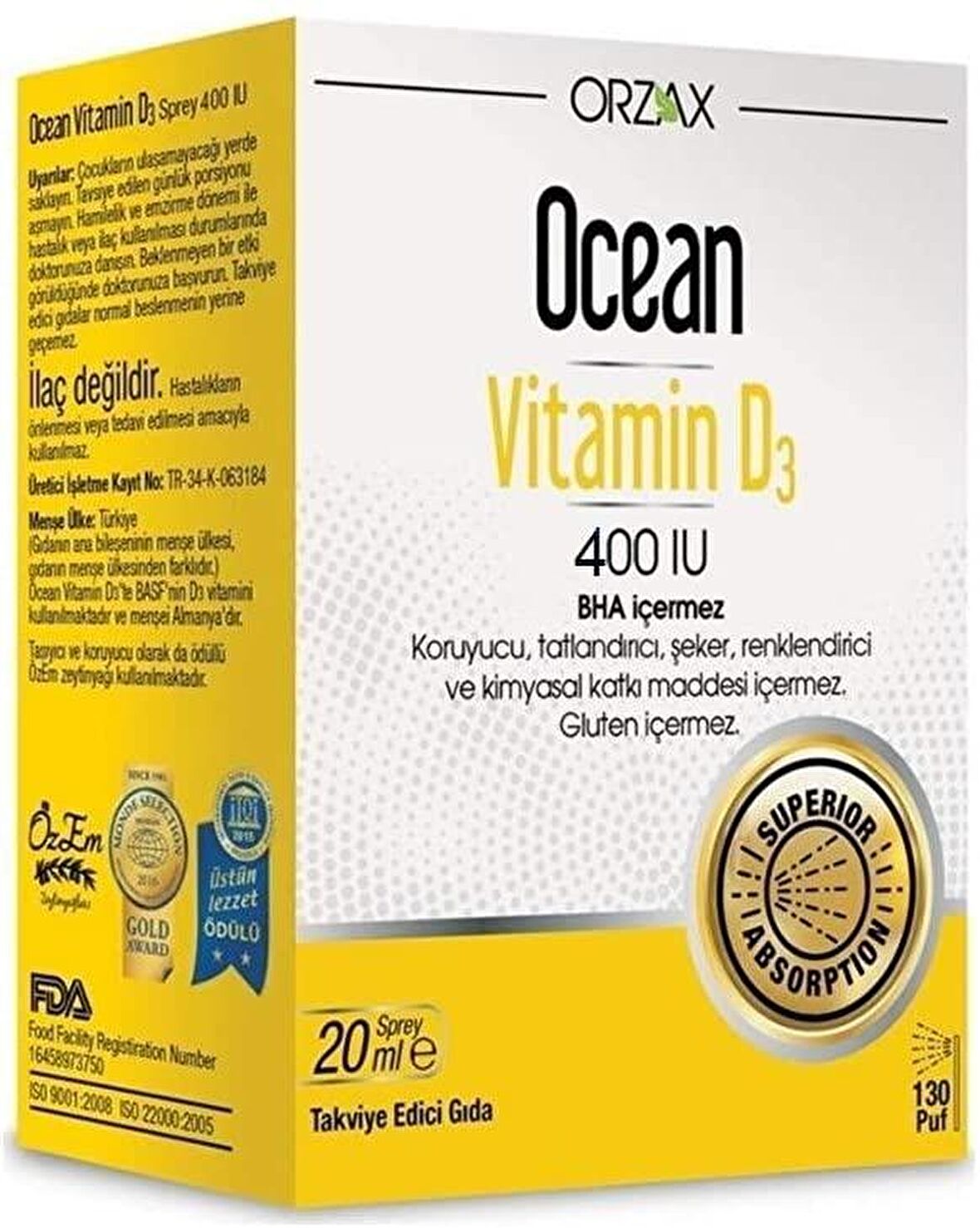 Ocean Vitamin D3 400 IU 20 ml Sprey 130 puff