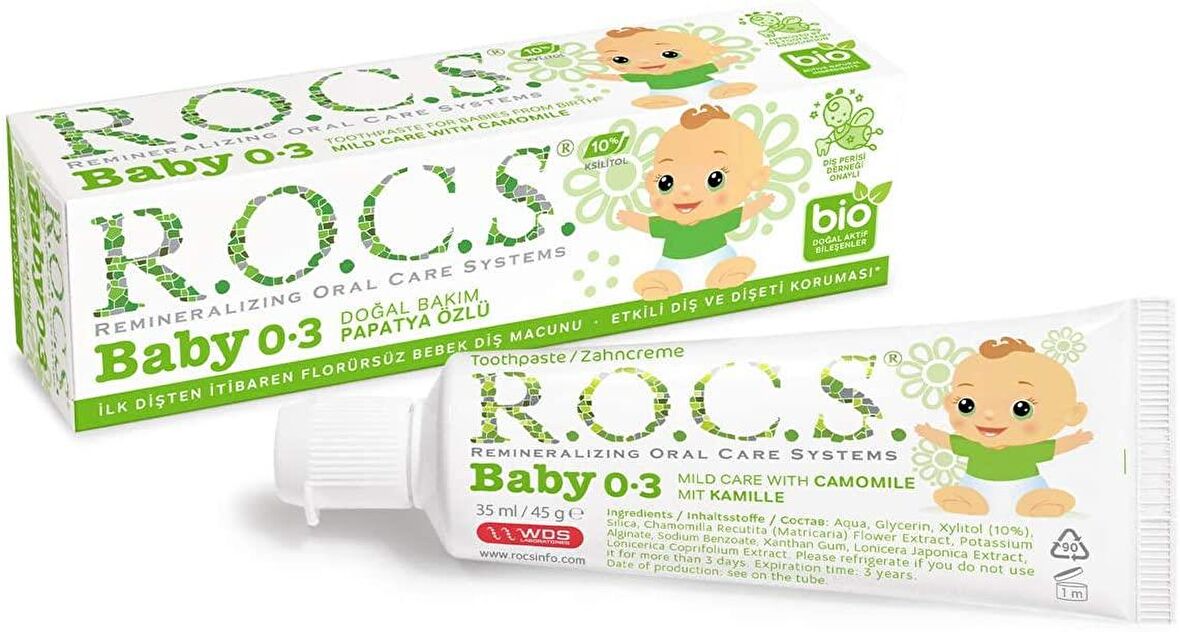 R.O.C.S. Baby 0-3 Yaş Paptya Özlü Florürsüz Bebek Diş Macunu 1 Paket