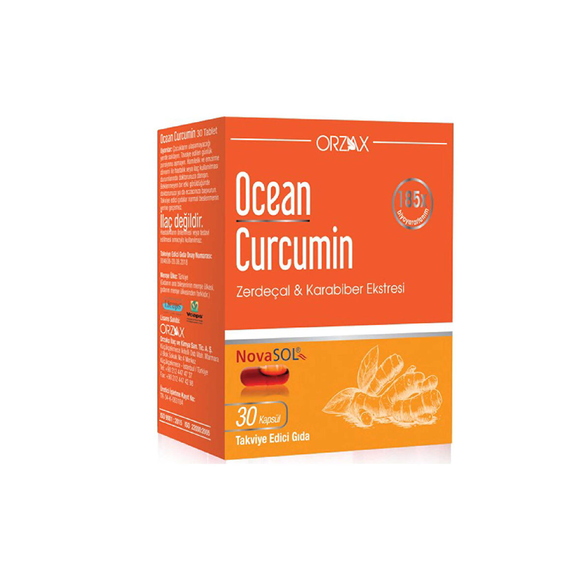 Orzax Ocean Curcumin Karabiber Ekstresi Takviye Edici Gıda 30 Kapsül - Diş Beyazlatıcı Köpük Hediye