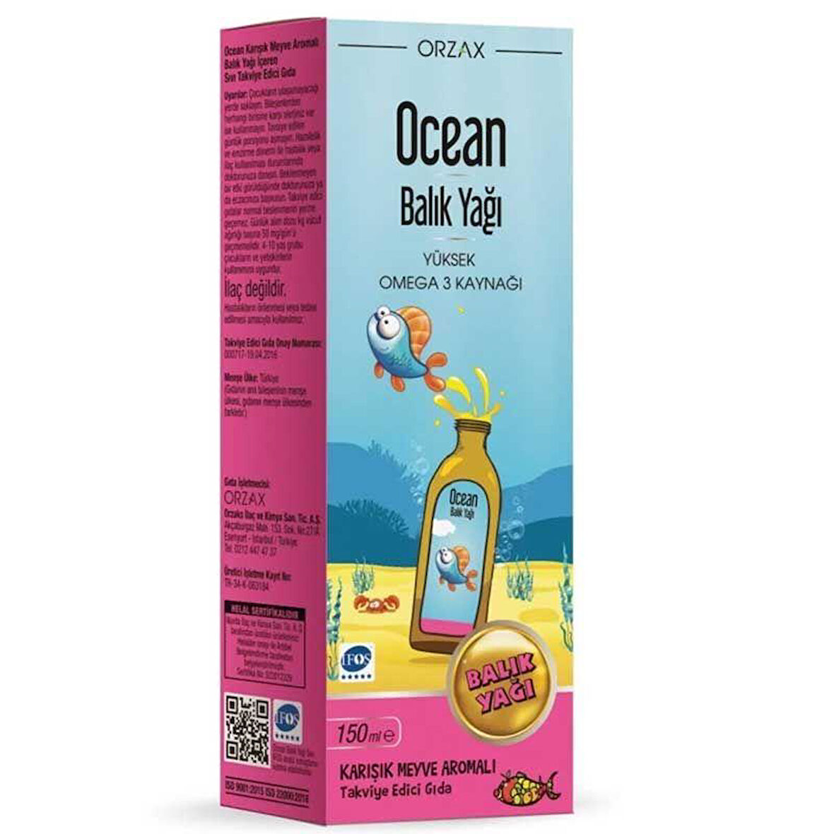 Ocean Omega3 Şurup 150 ml - Karışık Meyve Aromalı - Diş Beyazlatıcı Köpük Hediye