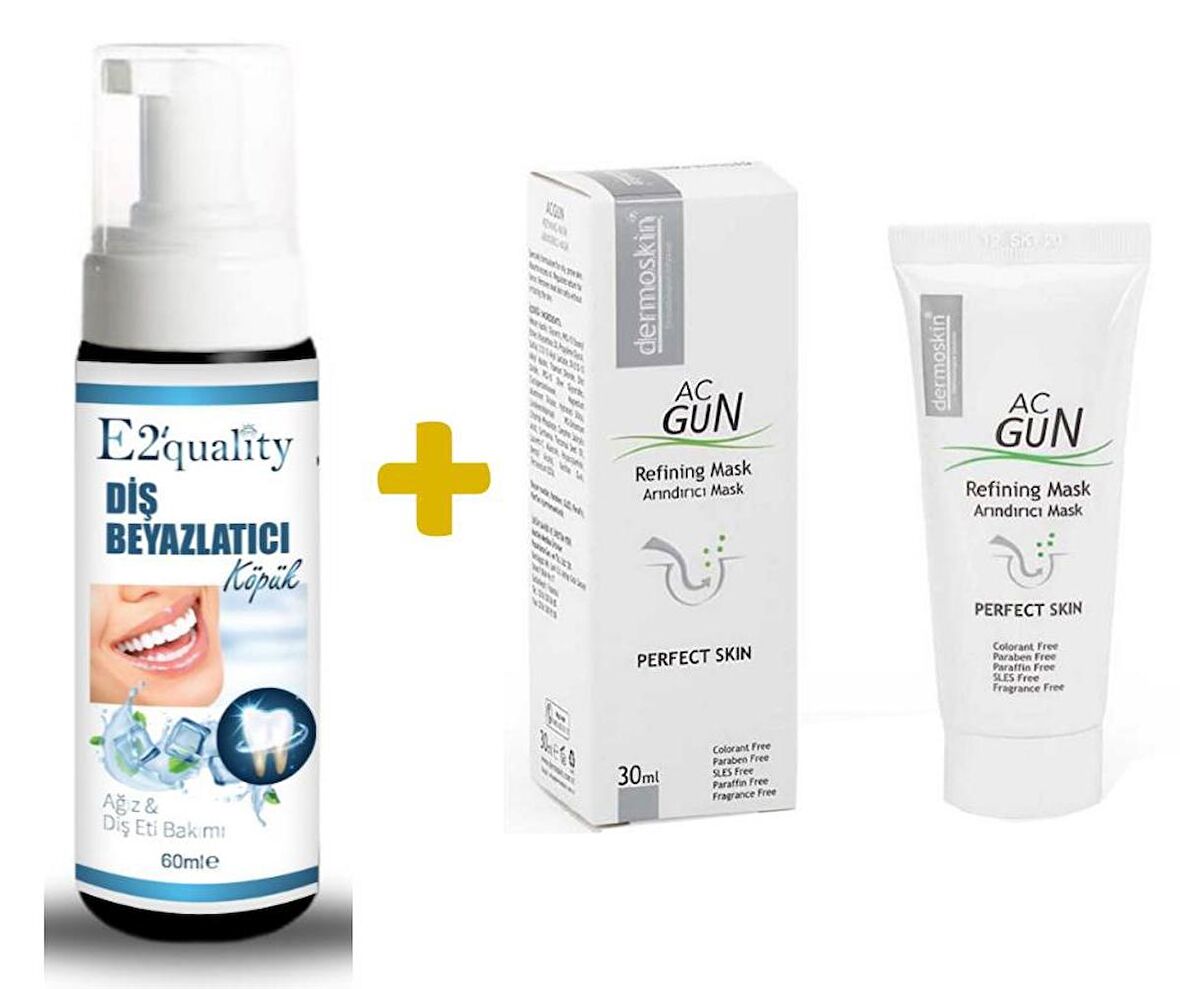 E2'quality Diş Beyazlatıcı Köpük + Dermoskin Acgun Arındırıcı Maske 30 ML