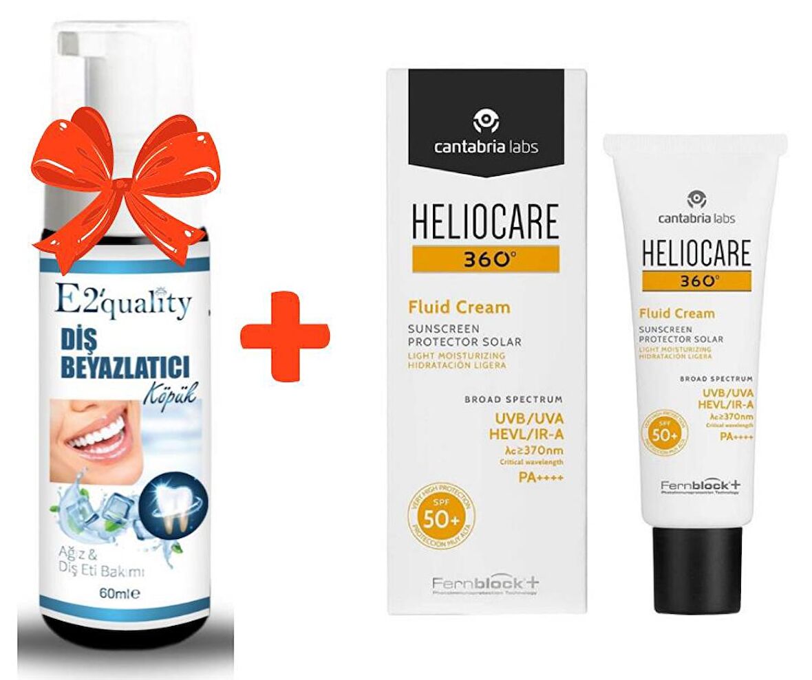 E2'quality Diş Beyazlatıcı Köpük + Heliocare 360 Fluid Cream Spf 50 50 ML Güneş Kremi