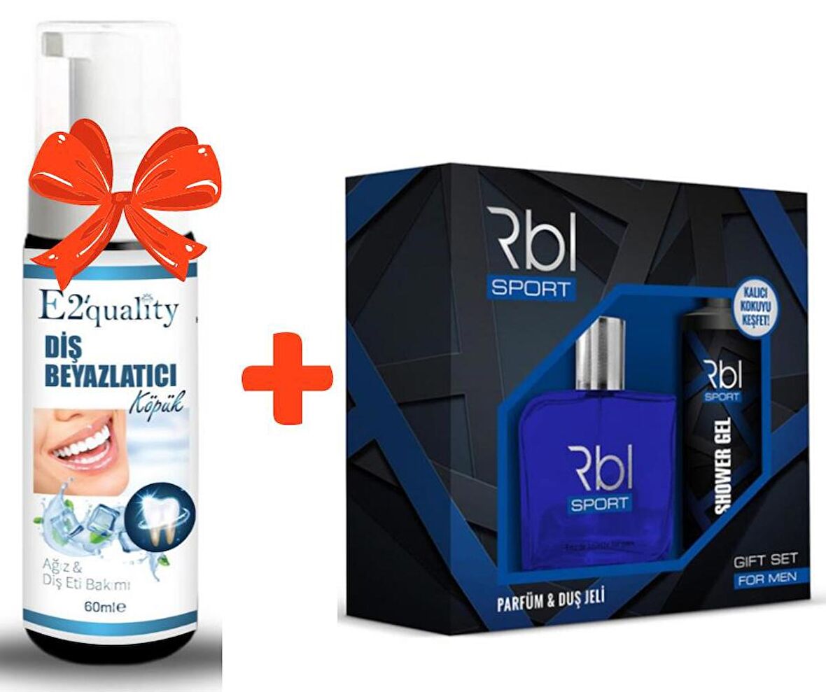 E2'quality Diş Beyazlatıcı Köpük + Rebul Erkek Parfüm Seti Sport Edt 90 ml Ve Duş Jeli 200 ml Kofre Set