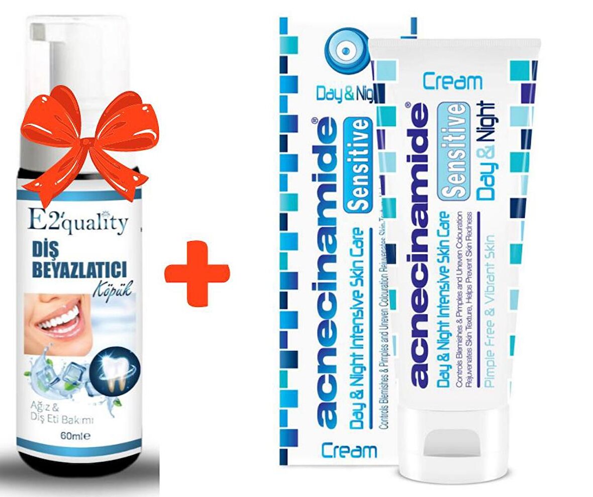 E2'quality Diş Beyazlatıcı Köpük + Acnecinamide Hassas Cilt Bakım Kremi 50 ml