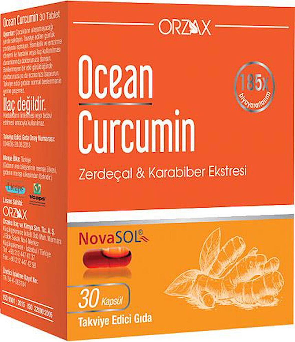 Orzax Ocean Curcumin Karabiber Ekstresi Takviye Edici Gıda 30 Kapsül