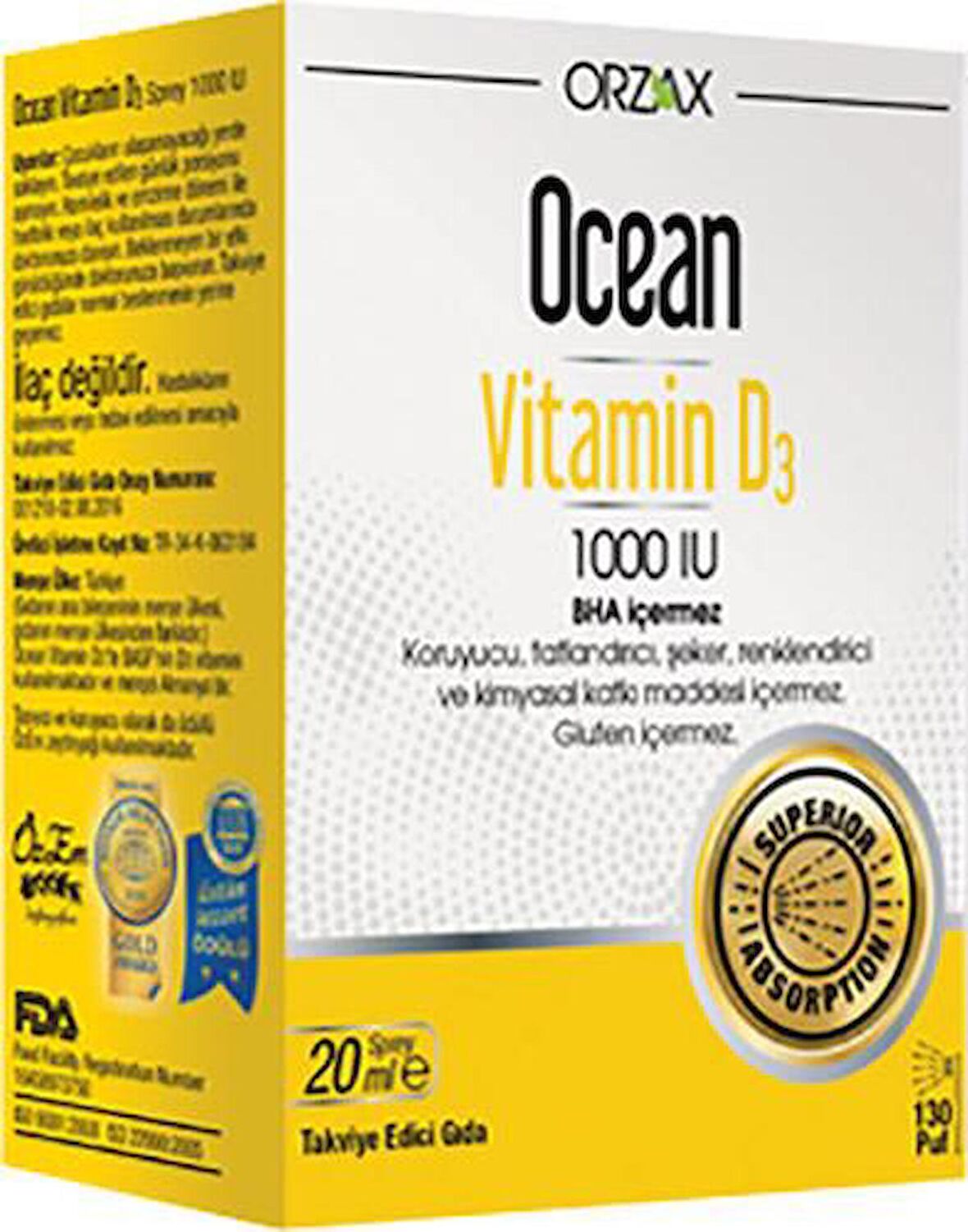 Orzax Ocean Vitamin D3 1000 IU Sprey 20ml