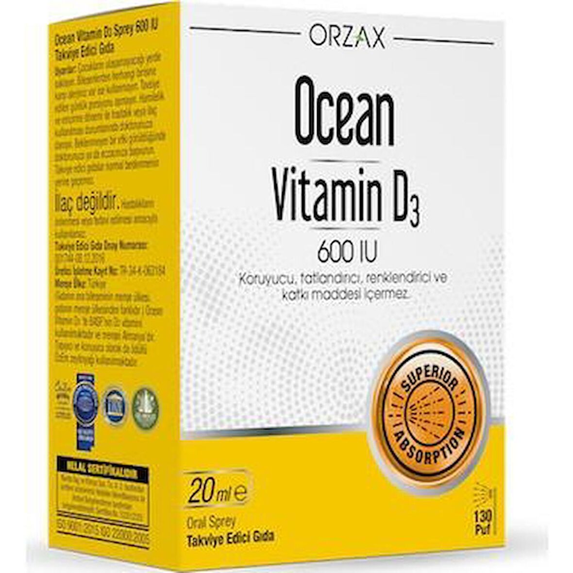 Orzax Ocean Vitamin D3 600 IU Sprey 20ml