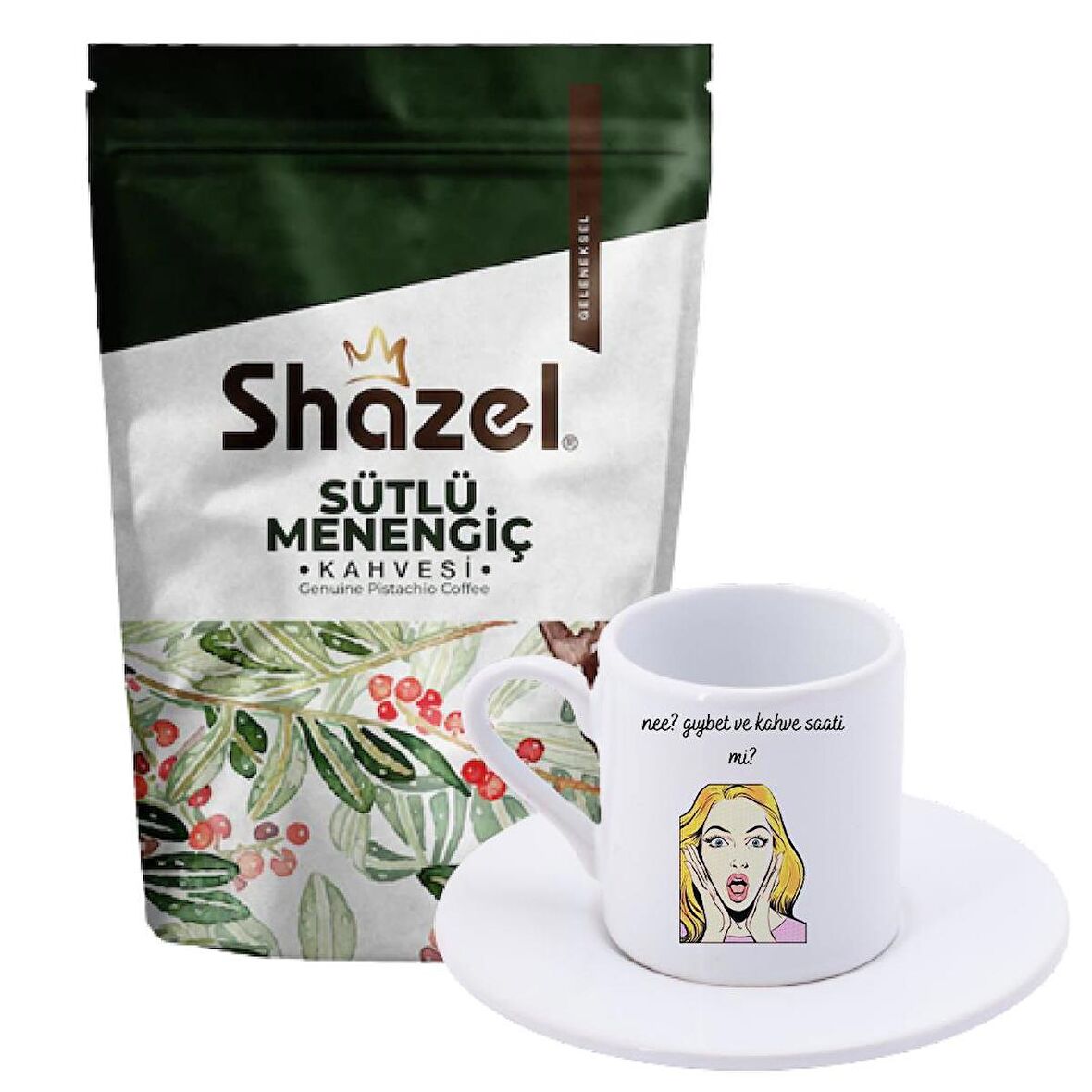 Shazel 200 gr Türk Kahvesi + Gıybet Saati mi Yazılı Türk Kahvesi Fincanı 