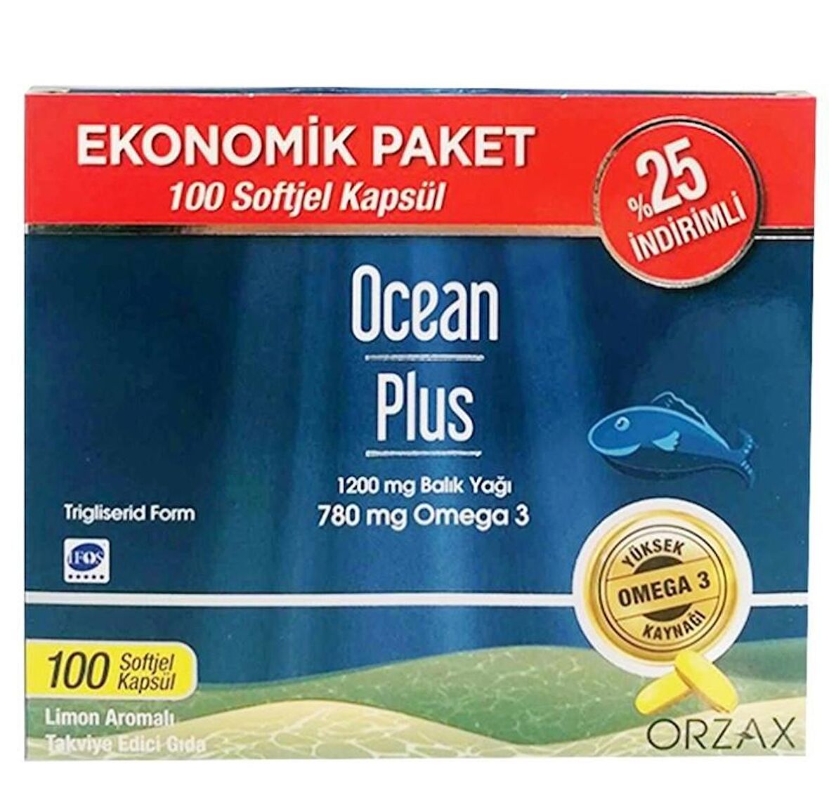 Orzax Ocean Plus Limon Aromalı Takviye Edici 100 Kapsül | Ekonomik Paket