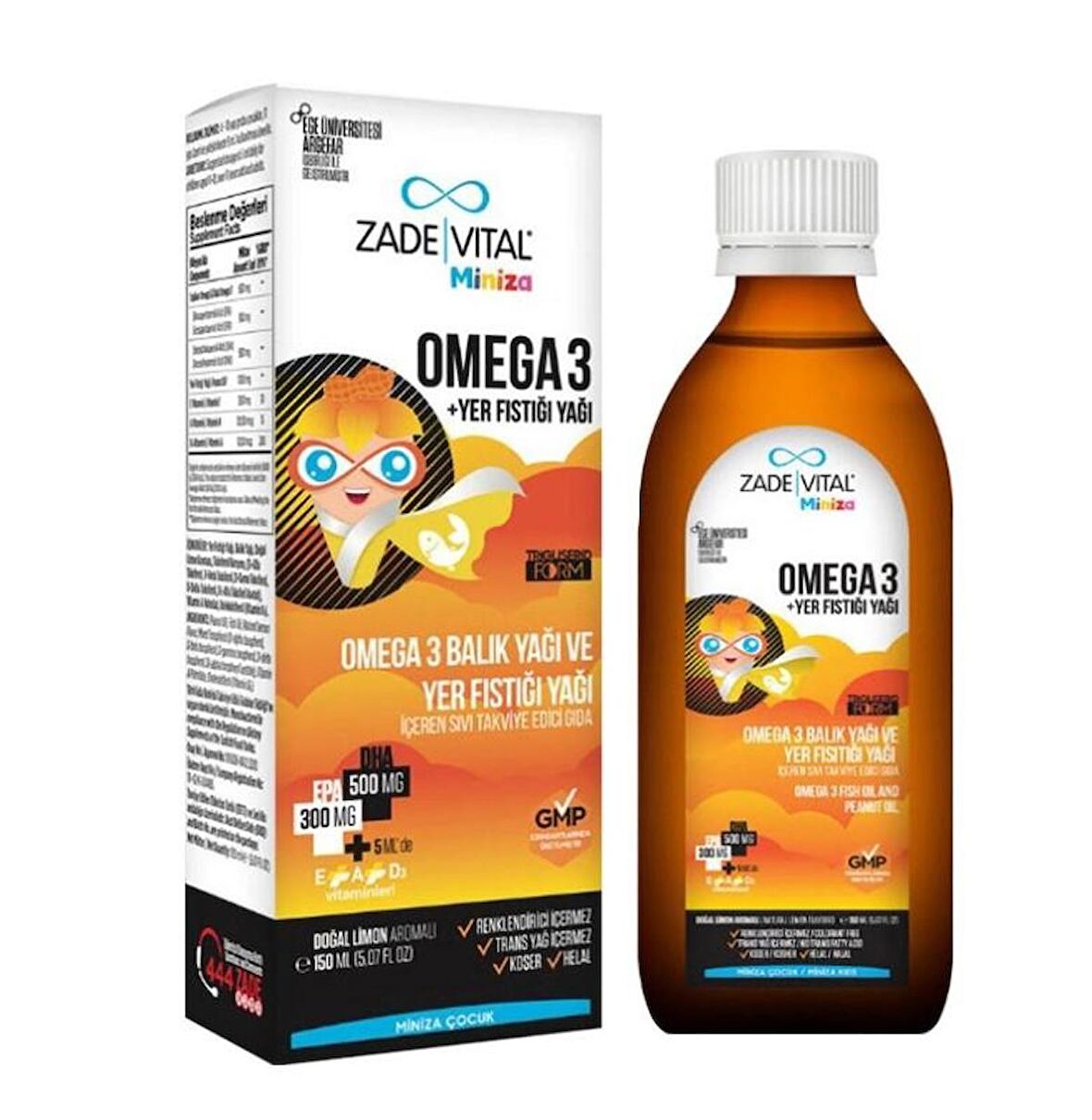 Zade Vital Miniza Omega 3 - Yer Fıstığı Yağı İçeren Sıvı Takviye Edici Gıda 150 ml 