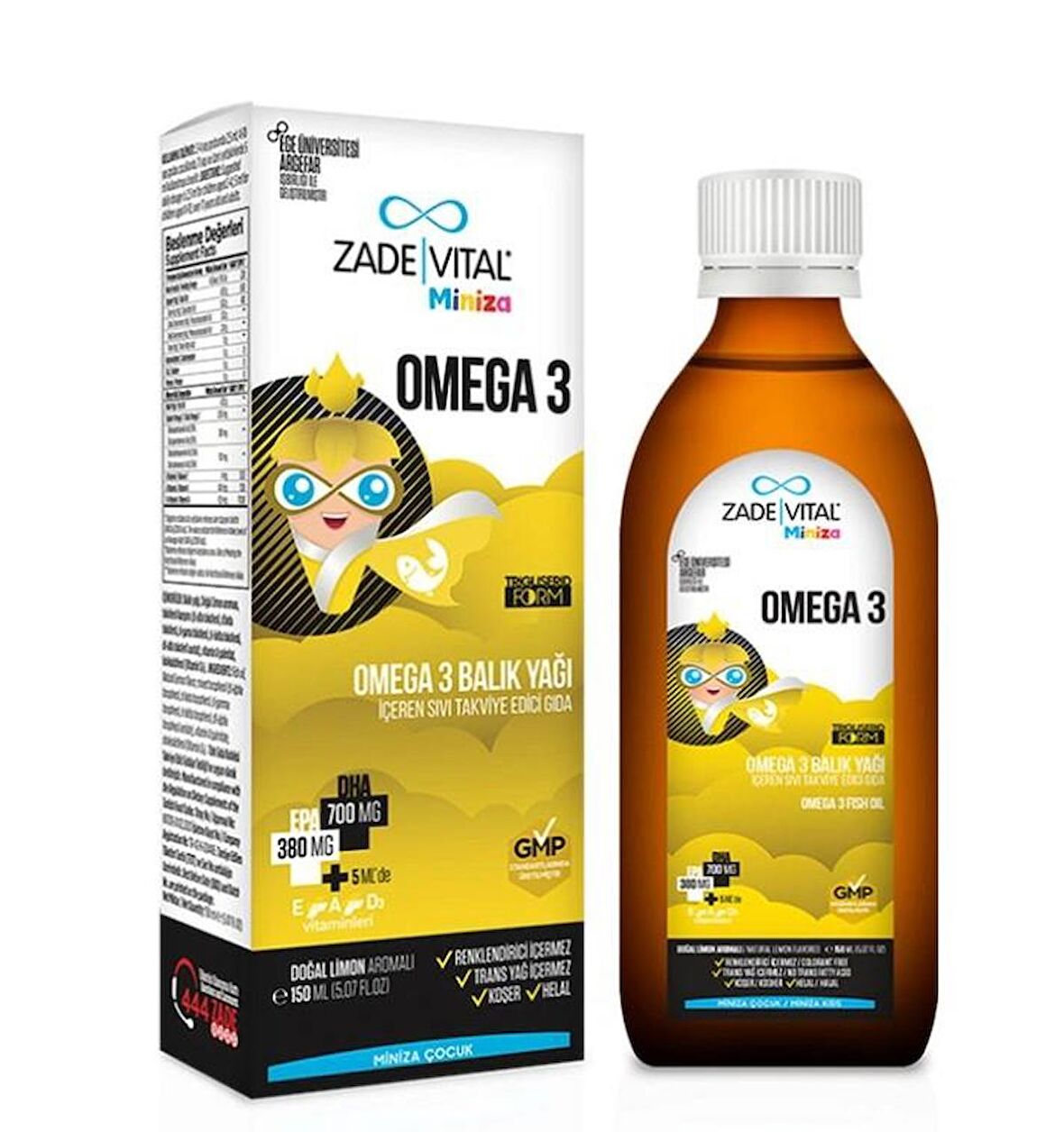 Zade Vital Miniza Omega 3 - Balık Yağı İçeren Sıvı Takviye Edici Gıda 150 ml 