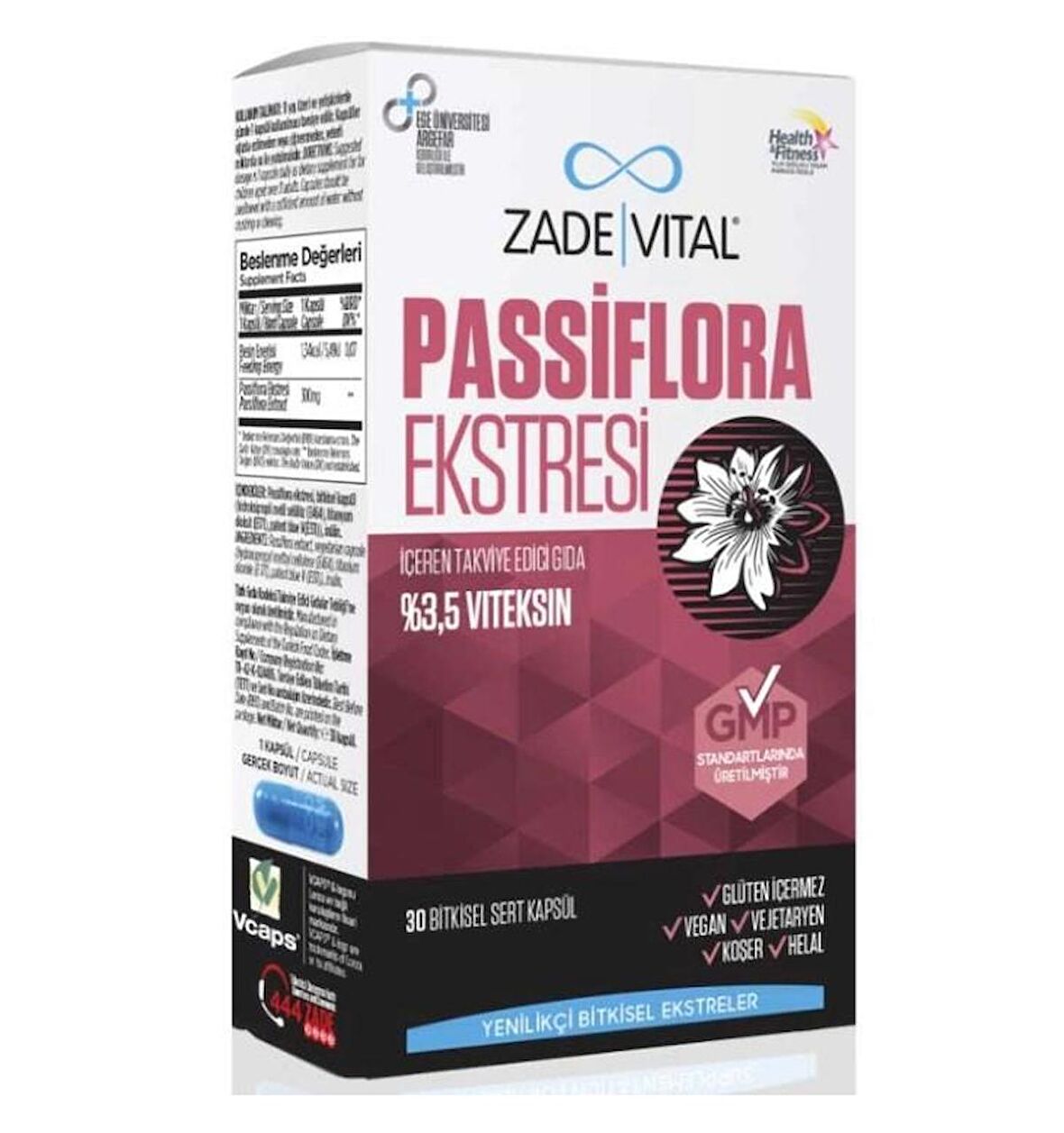Zade Vital Passiflora Ekstresi İçeren Takviye Edici Gıda 30 Bitkisel Kapsül