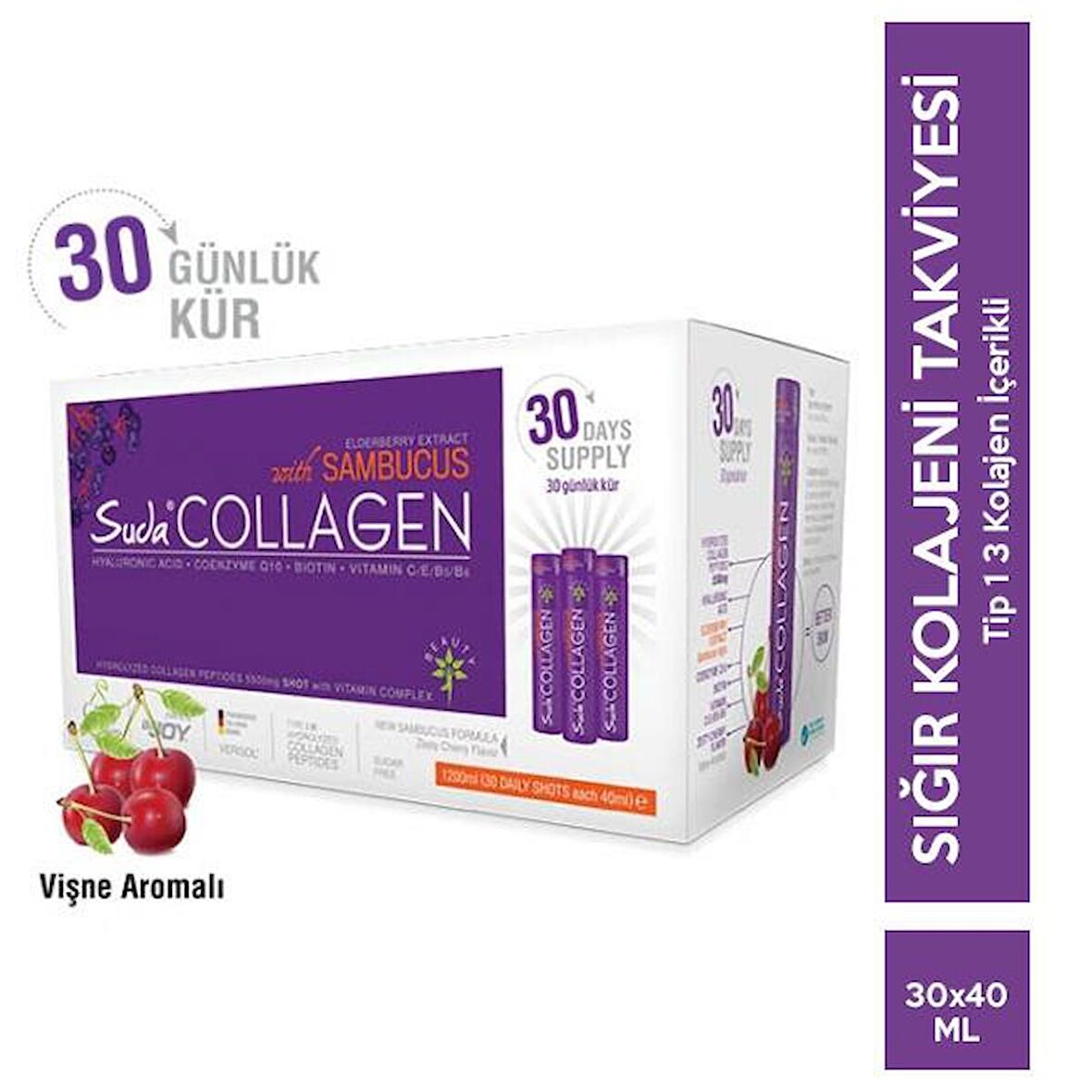 Suda Collagen Sambucus Vişne 40 ml x 30 Shots