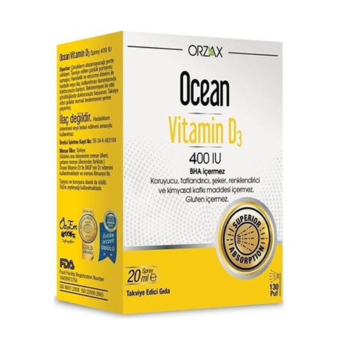 Orzax Ocean Vitamin D3 400 IU Sprey 20ml