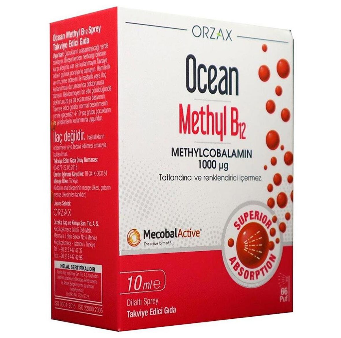 Orzax Ocean Methyl B12 1000Mg Sprey 10ml