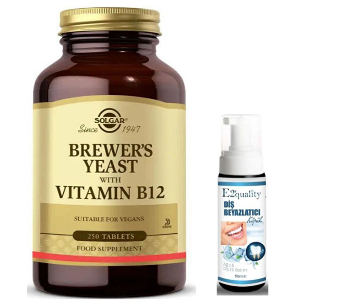 Solgar Brewers Yeast with Vitamin B 12 250 Tablet - Diş Beyazlatıcı Köpüğü Hediye