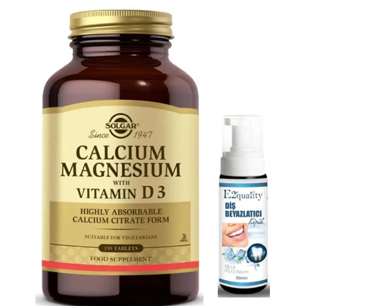 Solgar Calcium Magnesium with Vitamin D3 150 Tablet - Diş Beyazlatıcı Köpük Hediye