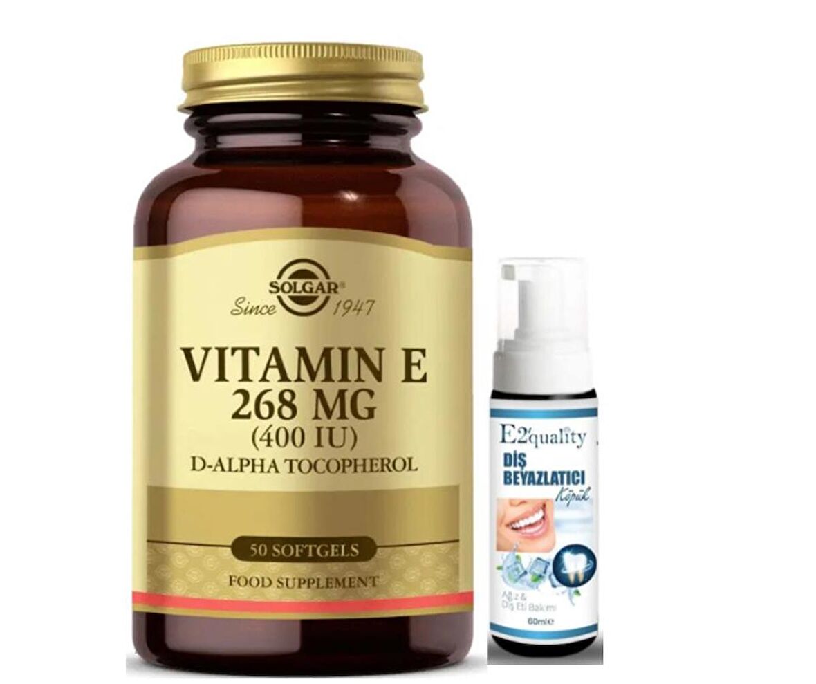 Solgar Vitamin E 400 IU 50 Yumuşak Jelatin Kapsül  - Diş Beyazlatıcı Köpük Hediye