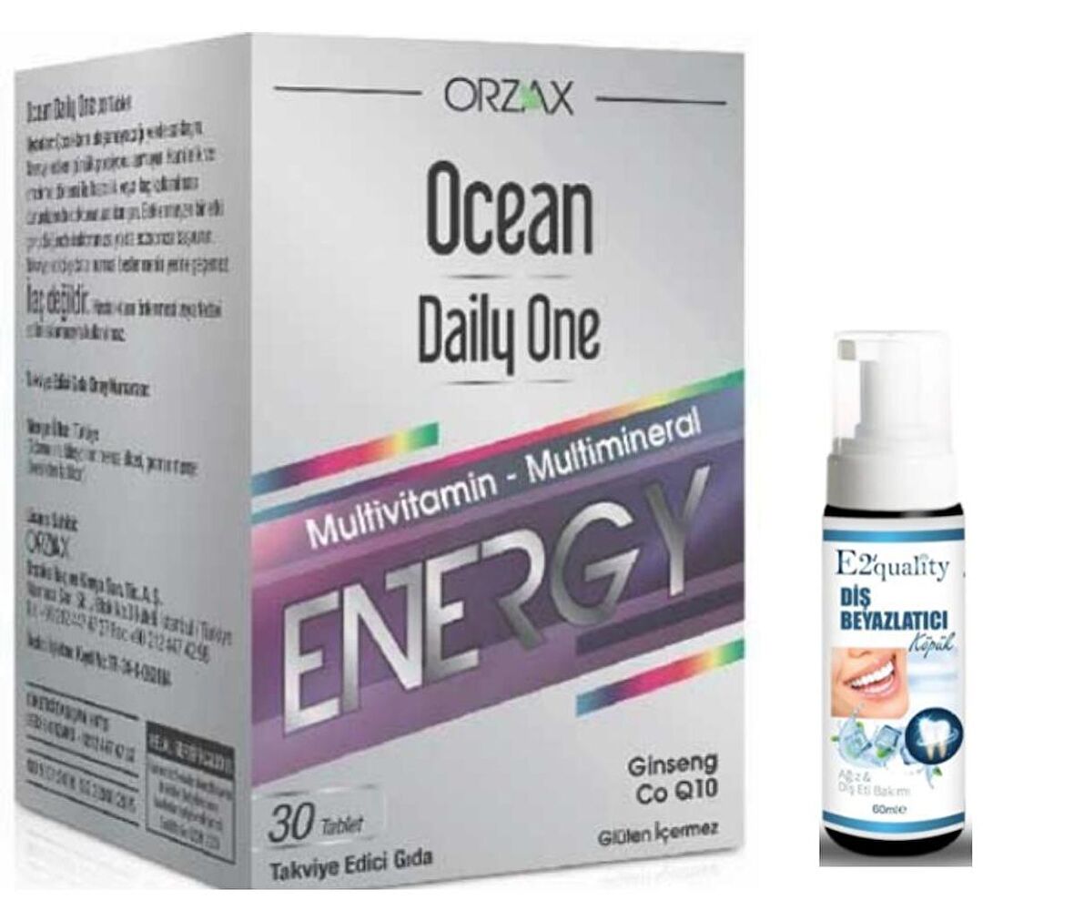 Orzax Ocean Daily One Energy 30 Tablet - Takviye Edici Gıda -  Diş Beyazlatıcı Köpük Hediye