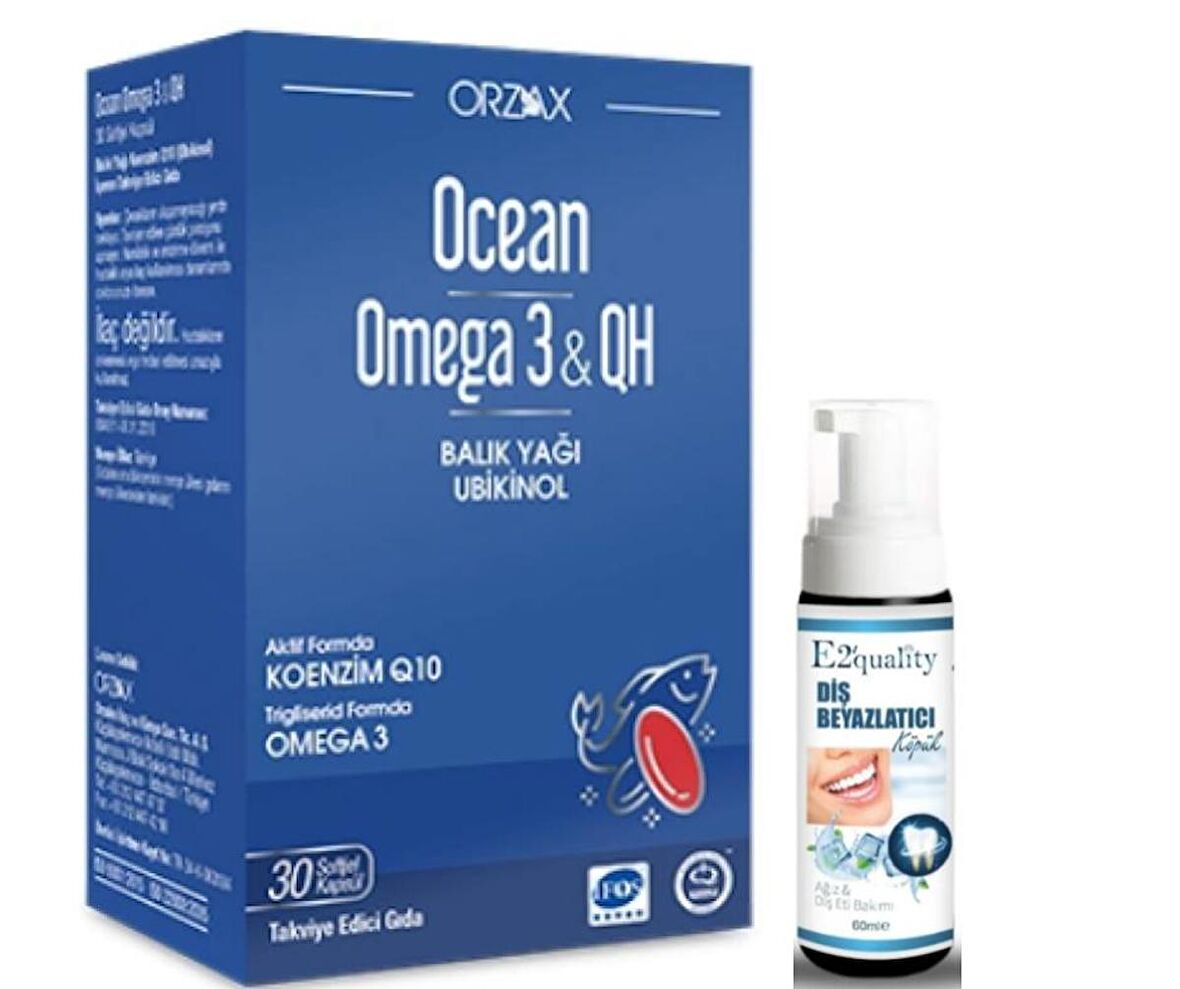Orzax Ocean Omega 3 & QH Takviye Edici Gıda 30 Kapsül - Diş Beyazlatıcı Köpük Hediye