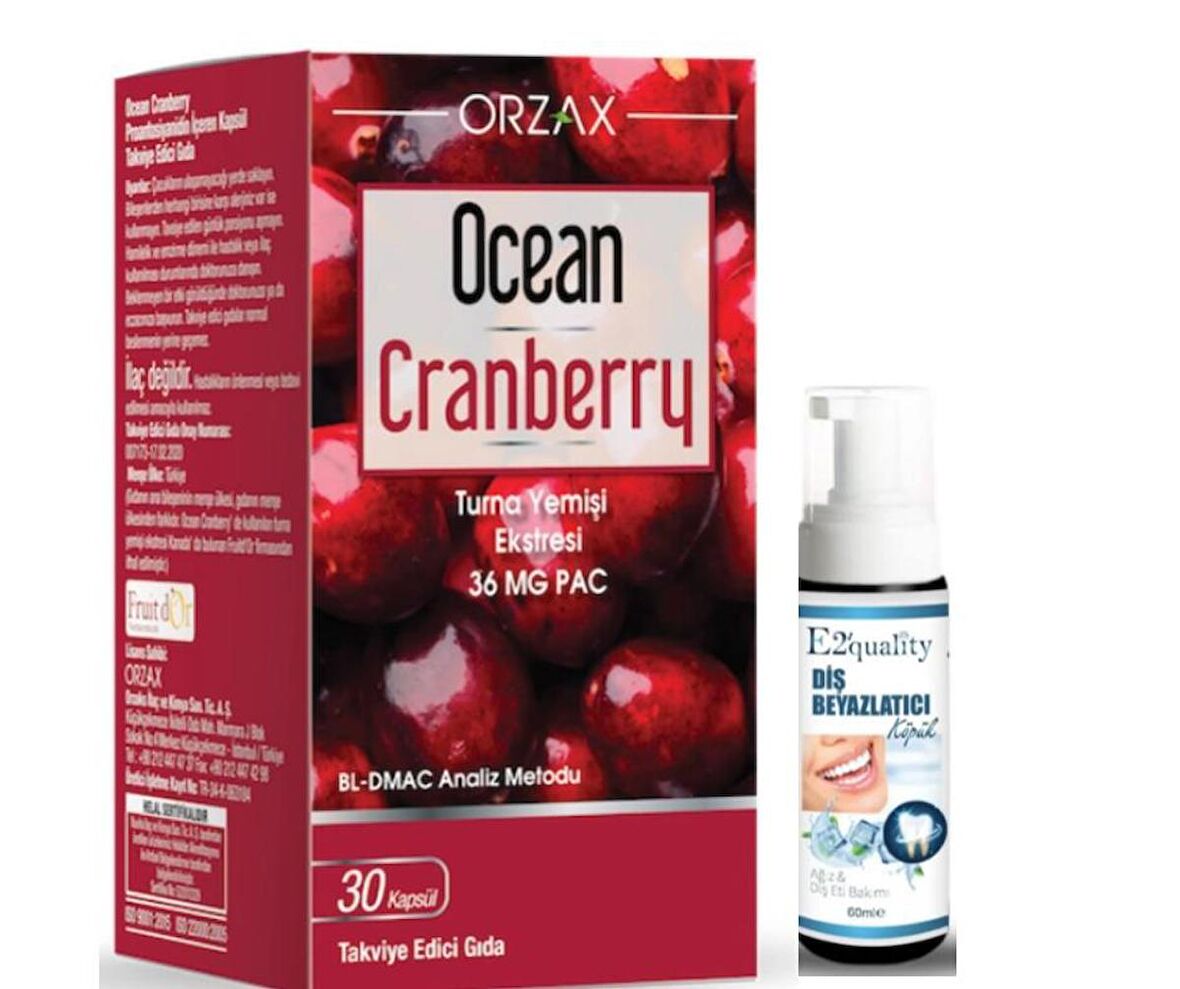 Orzax Ocean Cranberry Turna Yemişi Ekstresi 30 Tablet Takviye Edici Gıda - Diş Beyazlatıcı Köpük Hediye