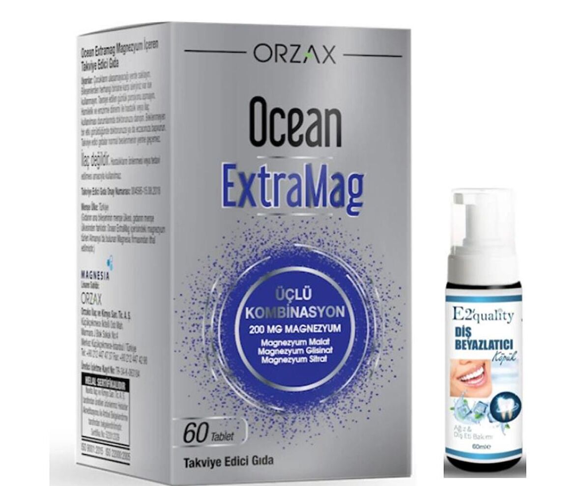 Orzax Ocean ExtraMag Üçlü Magnezyum Kombiasyonu 60 Tablet - Diş Beyazlatıcı Köpük Hediye