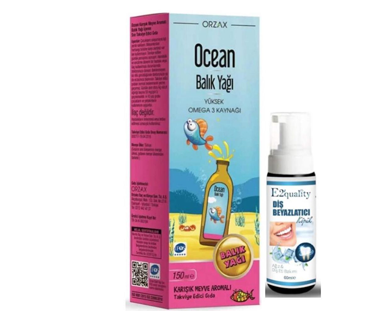 Orzax Ocean Omega3 Şurup 150 ml - Karışık Meyve Aromalı - Diş Beyazlatıcı Köpük Hediye