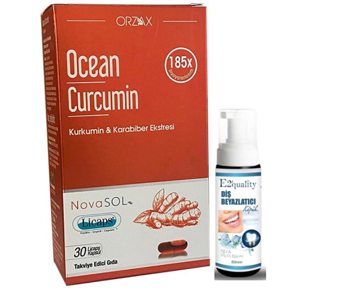 Orzax Ocean Curcumin Karabiber Ekstresi Takviye Edici Gıda 30 Kapsül - Diş Beyazlatıcı Köpüğü Hediye