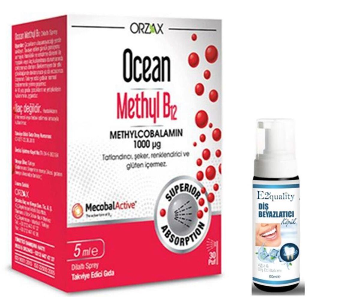 Orzax Ocean 500 µg Methyl B12 Sprey 5 ml -Diş Beyazlatıcı Köpük Hediye
