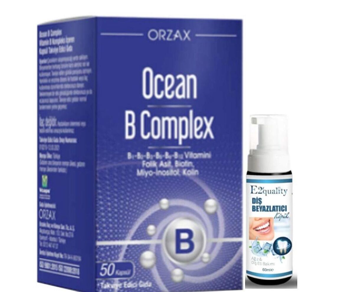 Orzax Ocean B Complex Takviye Edici Gıda 50 Kapsül - Diş Beyazlatıcı Köpük Hediye