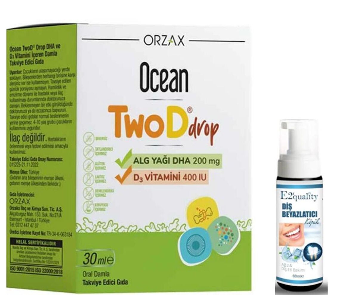 Orzax Ocean TwoD Drop D3 Vitamini 400 IU 30 ml - Diş Beyazlatıcı Köpük Hediye