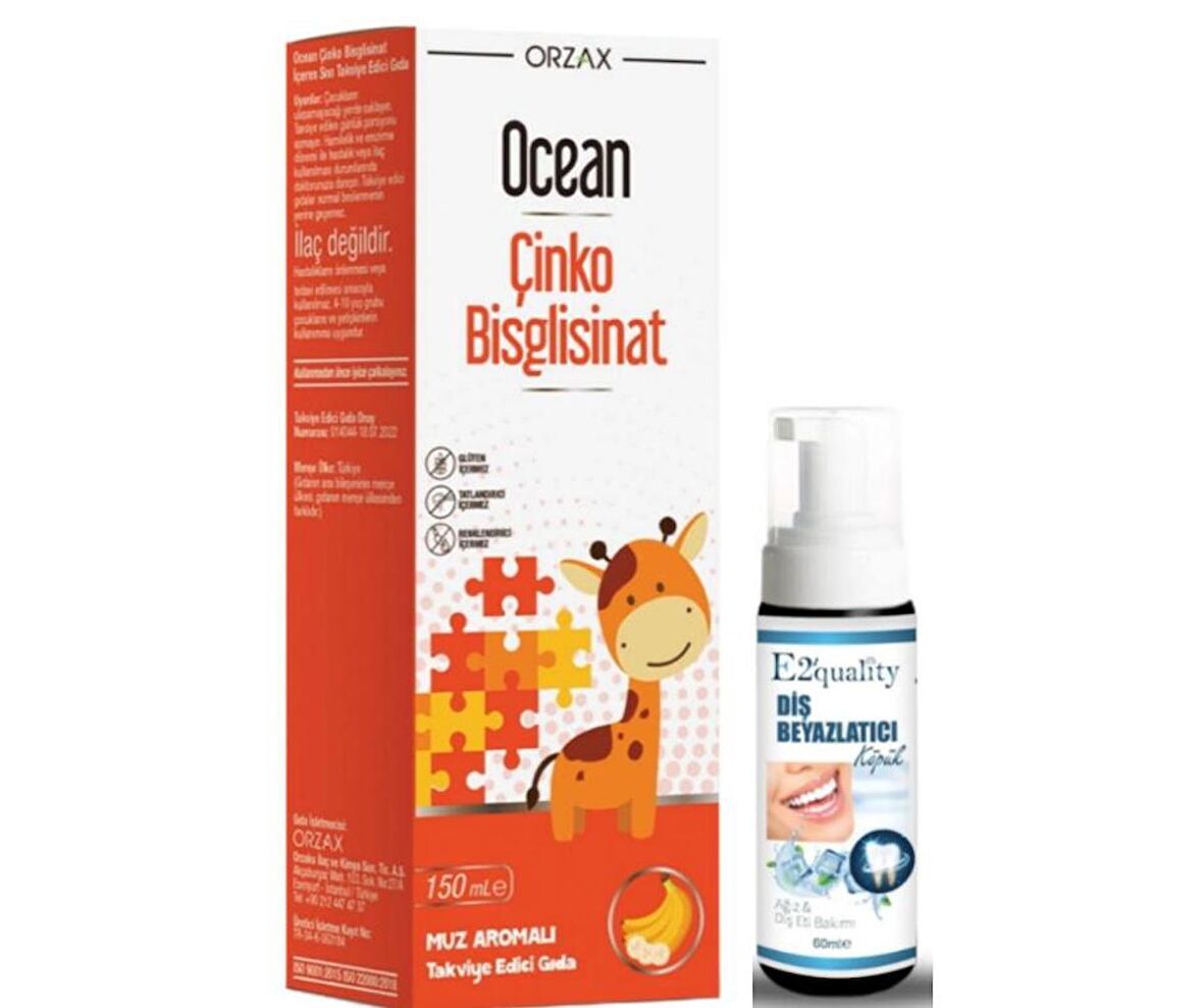 Orzax Ocean Çinko Bisglisinat 150 ml - Muz Aromalı - Diş Beyazlatıcı Köpük Hediye