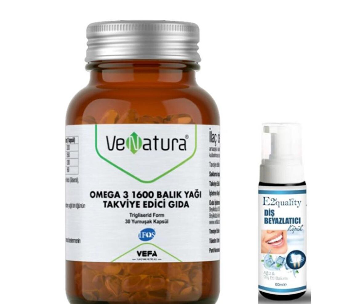 VeNatura Omega 3 1600 Balık Yağı 30 Yumuşak Kapsül - Diş Beyazlatıcı Köpük Hediye