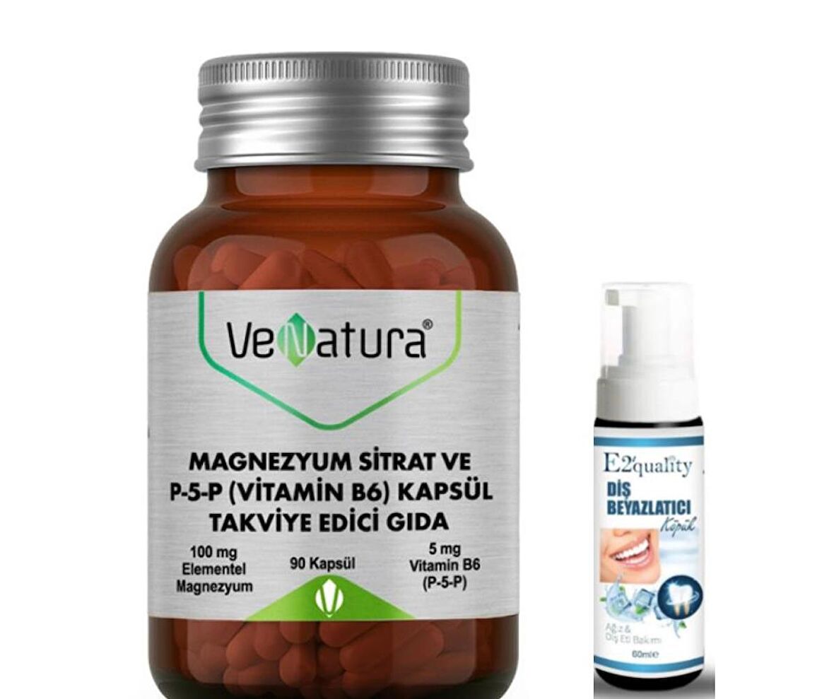 VeNatura Magnezyum Sitrat ve P5P (Vitamin B6) 90 Kapsül  - Diş Beyazlatıcı Köpük Hediye