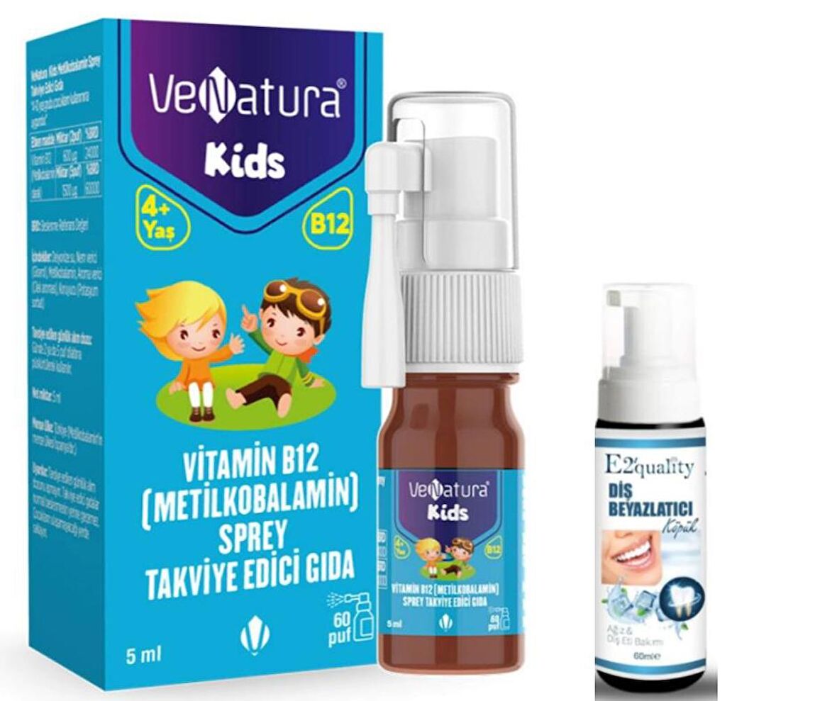 VeNatura Kids Metilkobalamin Sprey Takviye Edici Gıda 5 ml- Diş Beyazlatıcı Köpük Hediye