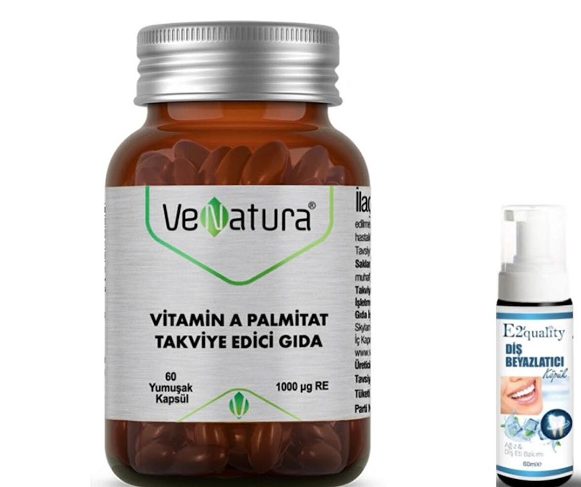 VeNatura Vitamin A Palmitat Takviye Edici Gıda 60 Yumuşak Kapsül- Diş Beyazlatıcı Köpük Hediye