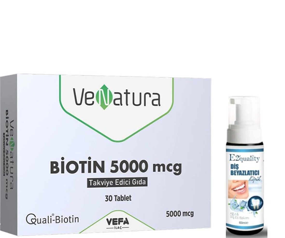 VeNatura Biotin 5000 mcg Takviye Edici Gıda 30 Tablet - Diş Beyazlatıcı Köpük Hediye