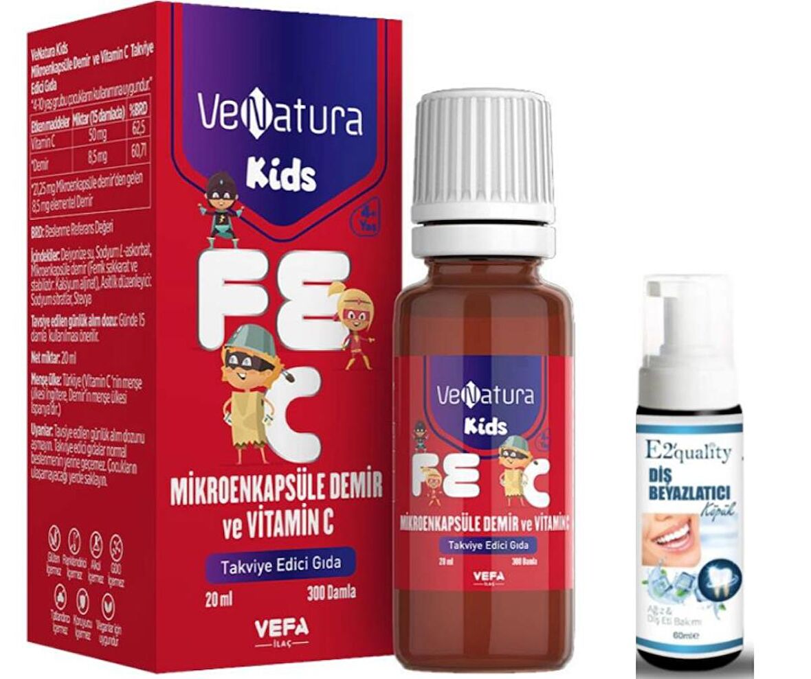 VeNatura Kids Mikroenkapsüle Demir ve Vitamin C Takviye Edici Gıda 20 ml - Diş Beyazlatıcı Köpük Hediye