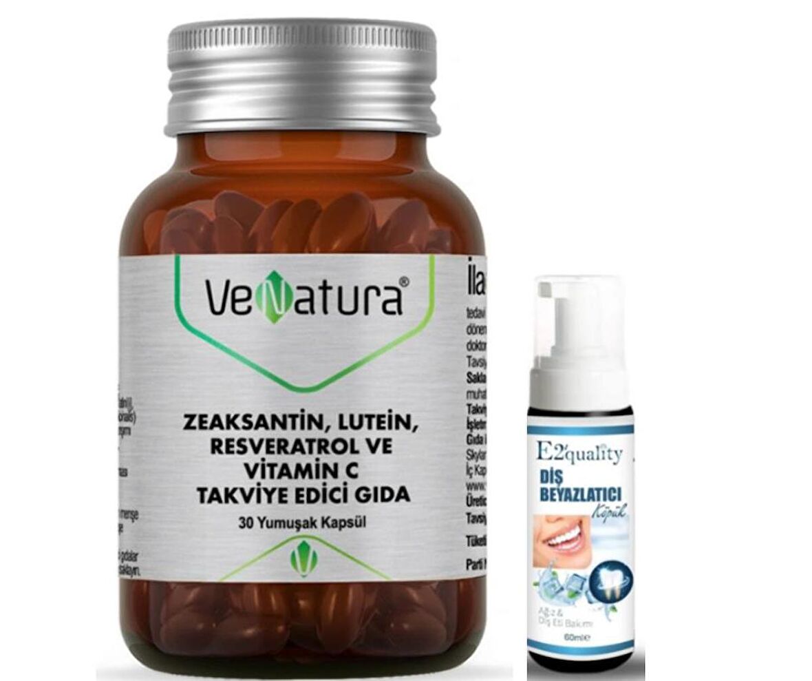 VeNatura Zeaksantin Lutein Resveratrol ve Vitamin C Takviye Edici Gıda 30 Yumuşak Kapsül  - Diş Beyazlatıcı Köpük Hediye