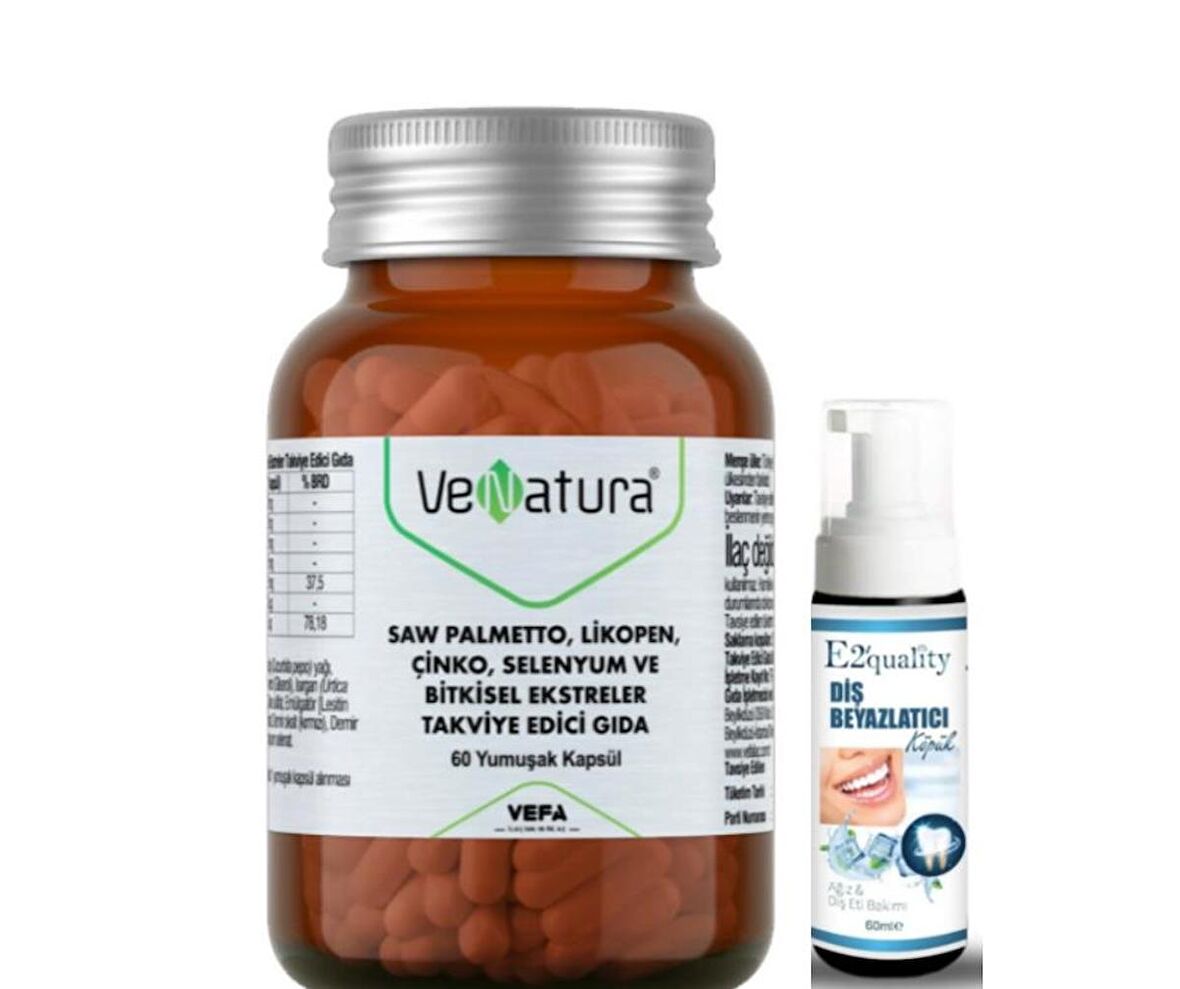 VeNatura Saw Palmetto, Likopen, Çinko, Selenyum 60 Yumuşak Kapsül - Diş Beyazlatıcı Köpük Hediye 