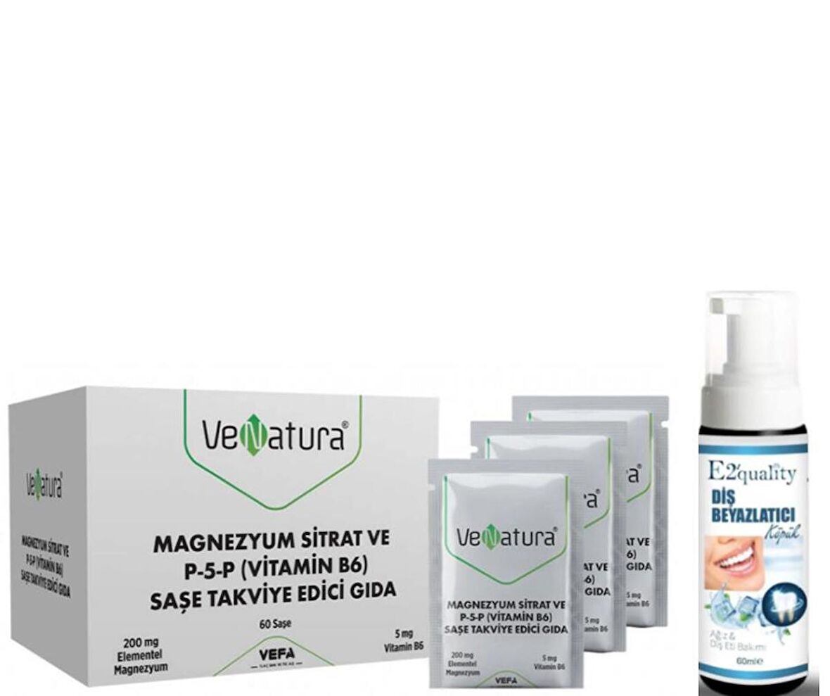 VeNatura Magnezyum Sitrat P-5-P Vitamin B6 60 Saşe  - Diş Beyazlatıcı Köpük Hediye 