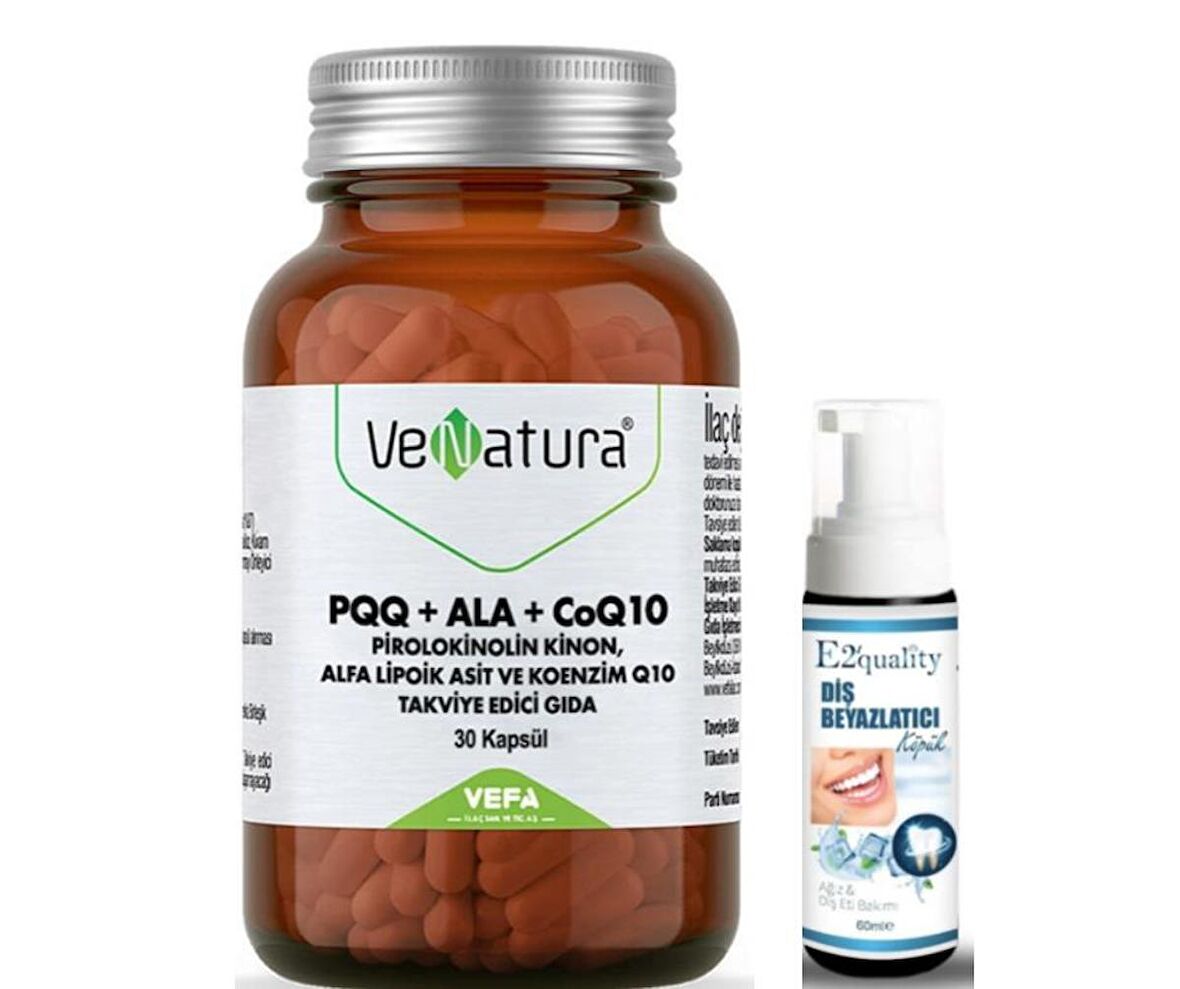 VeNatura PQQ+ALA+CoQ10 Takviye Edici Gıda 30 Kapsül  - Diş Beyazlatıcı Köpük Hediye 