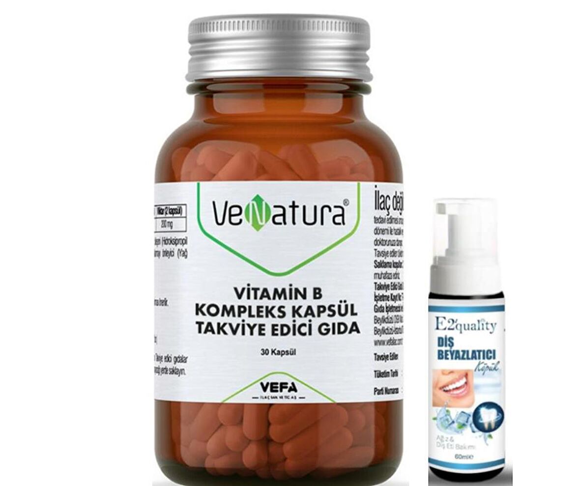 VeNatura Vitamin B Kompleks Kapsül Takviye Edici Gıda 30 Kapsül  - Diş Beyazlatıcı Köpük Hediye 