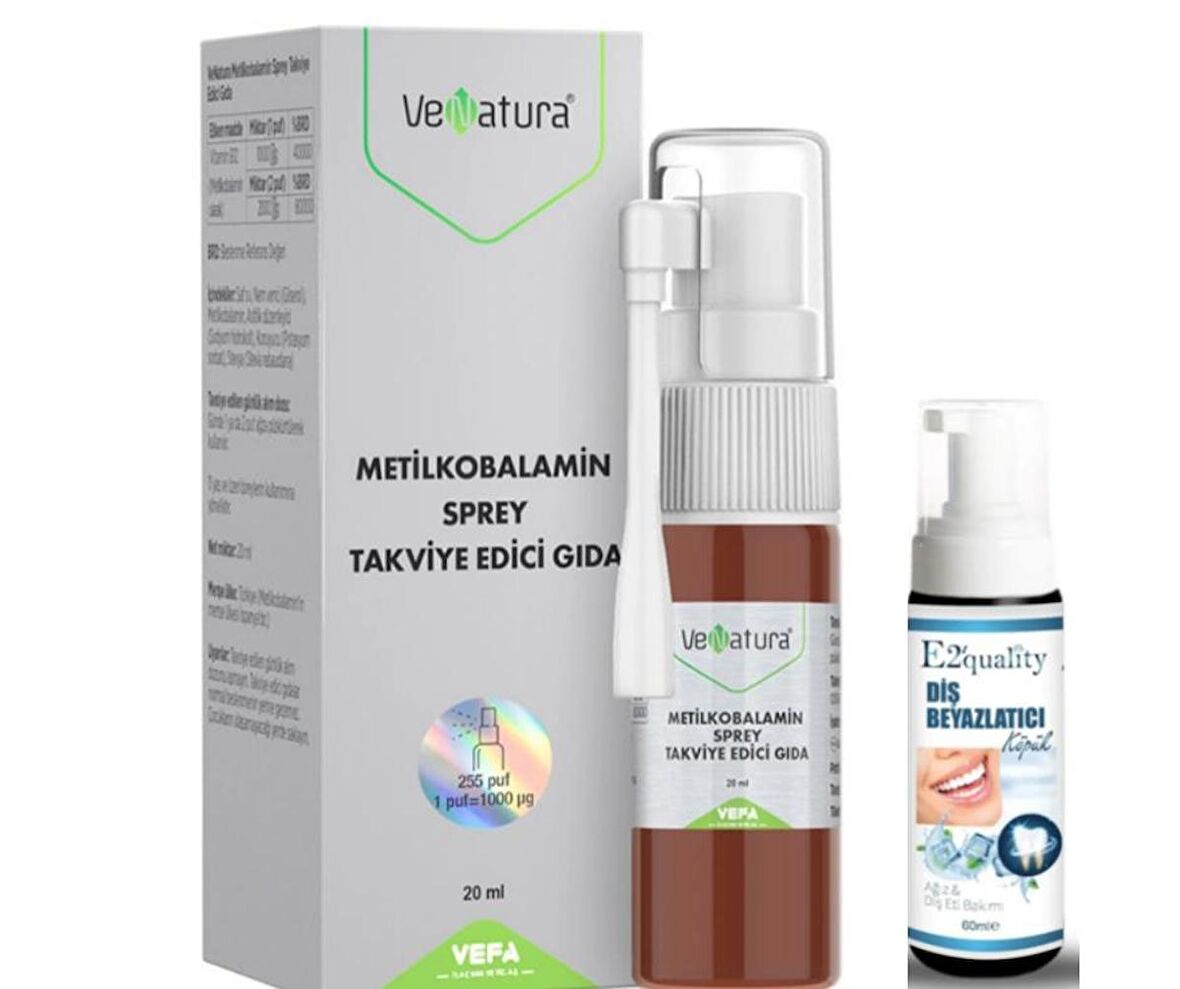 VeNatura Vitamin B12 Metilkobalamin Sprey Takviye Edici Gıda 20 ml  - Diş Beyazlatıcı Köpük Hediye 