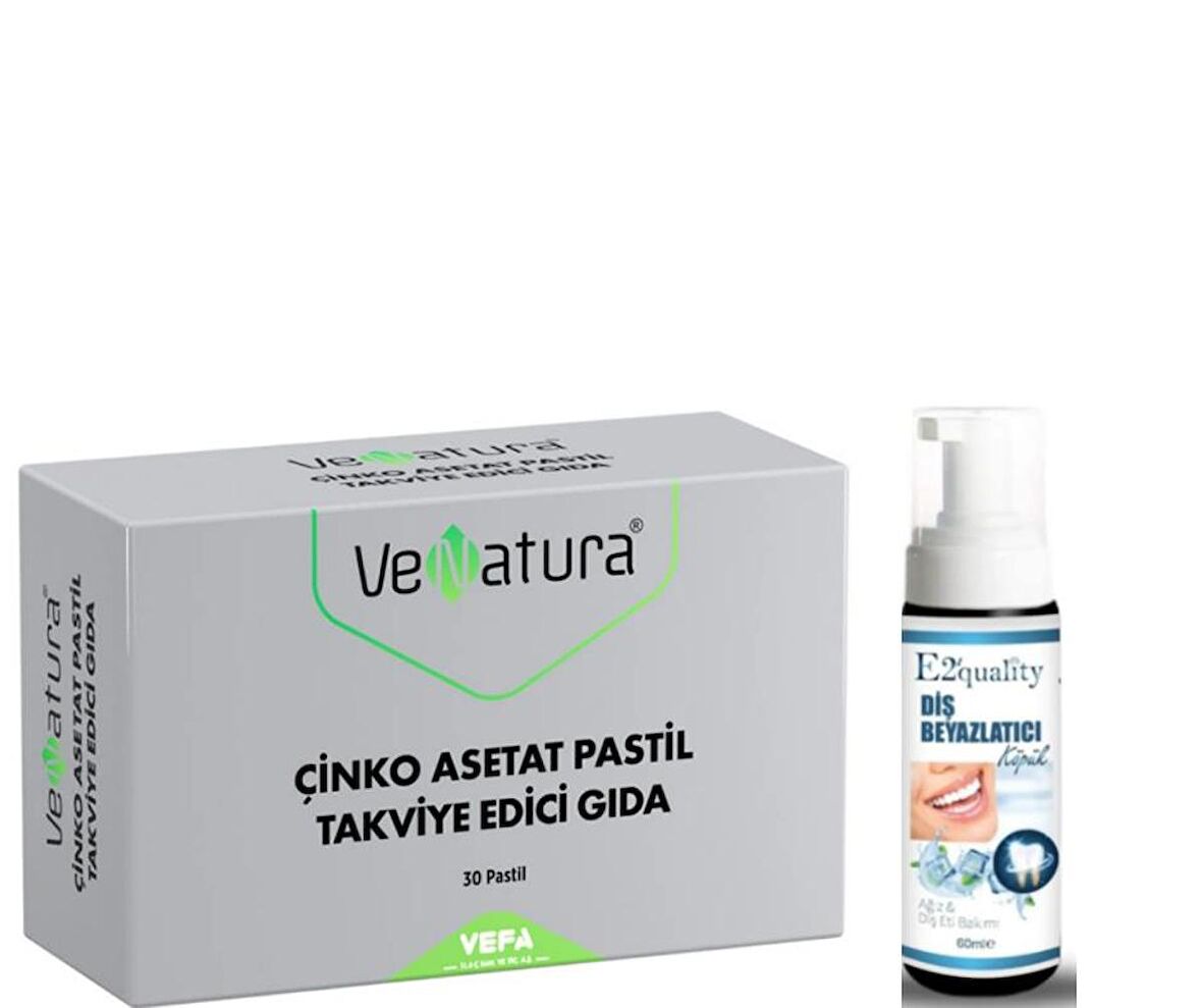 VeNatura Çinko Asetat Pastil Takviye Edici Gıda 30 Pastil  - Diş Beyazlatıcı Köpük Hediye 
