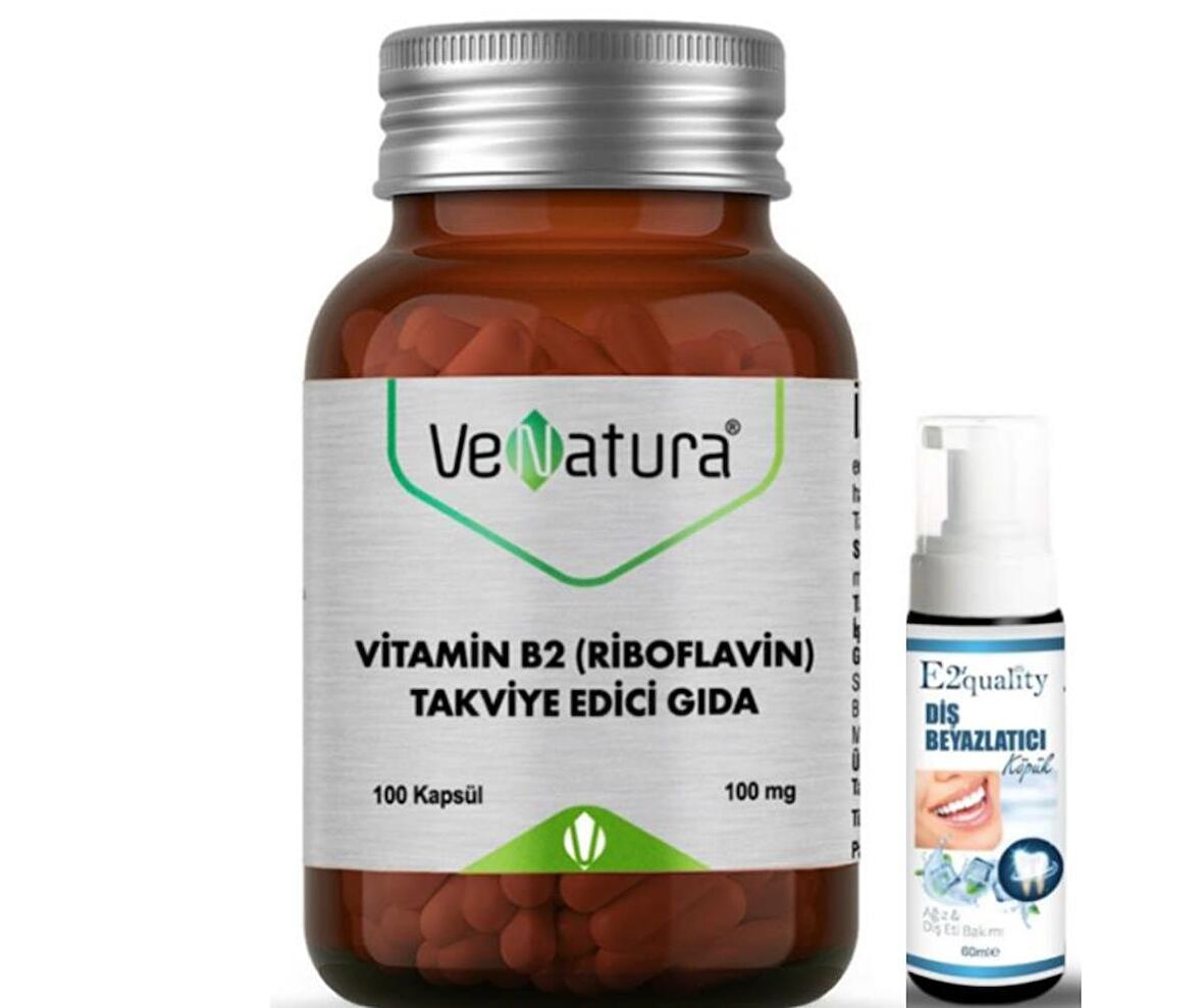 VeNatura Vitamin B2 (Riboflavin) Takviye Edici Gıda 100 kapsül  - Diş Beyazlatıcı Köpük Hediye