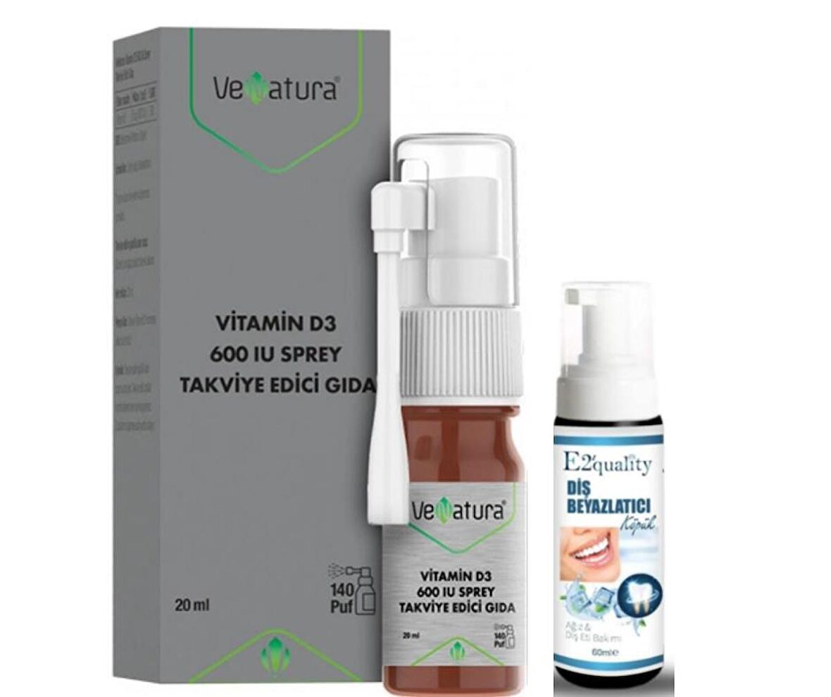 VeNatura Vitamin D3 600 IU Sprey Takviye Edici Gıda 20 ml - Diş Beyazlatıcı Köpük Hediye 